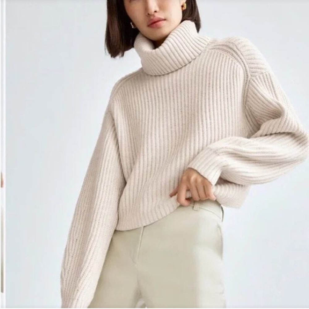 NWOT Babaton 💯 Marino Wool Guell Ivory Turtleneck Sweater Size S